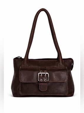 Fossil Y2K Brown Leather Shoulder Bag Buckle Pocket Vintage Fossil Handbag